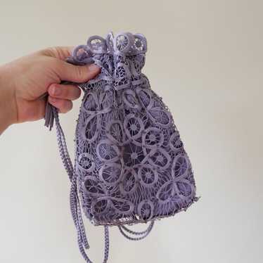 Y2k silk crochet drawstring pouch handbag purple b