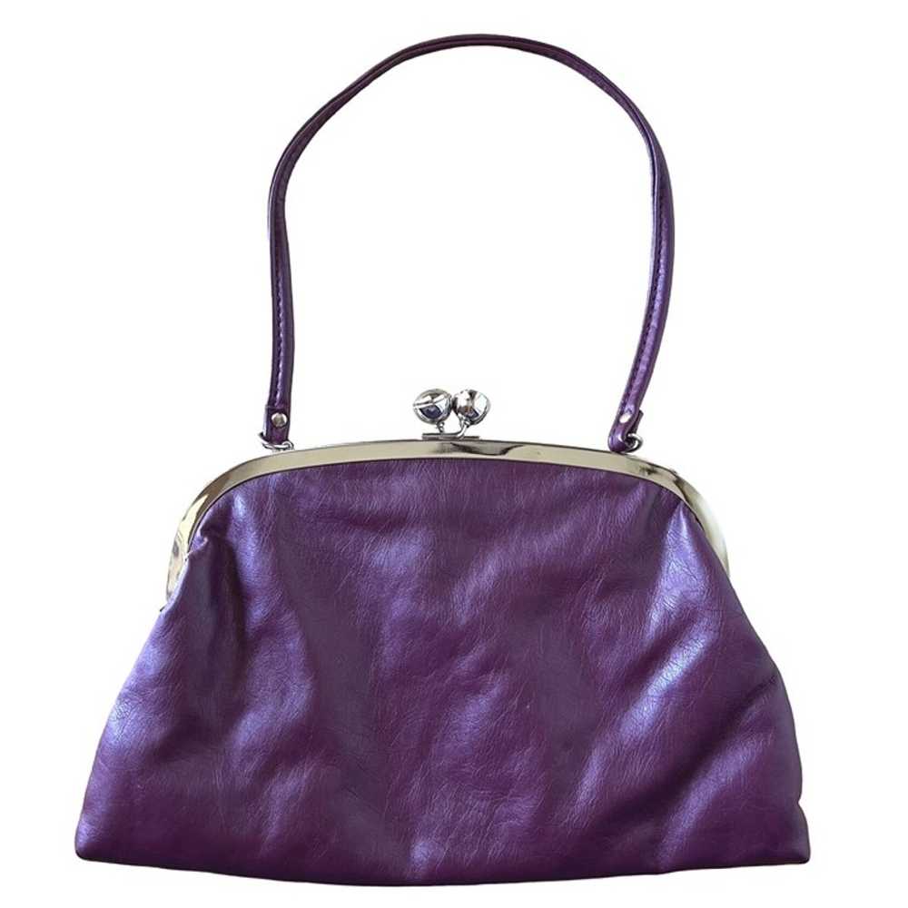 Vintage Purple Faux Leather Clutch With Kiss Lock… - image 3