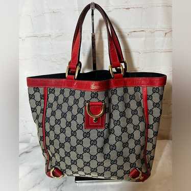 EUC Gucci Red Trimmed Canvas GG Tote