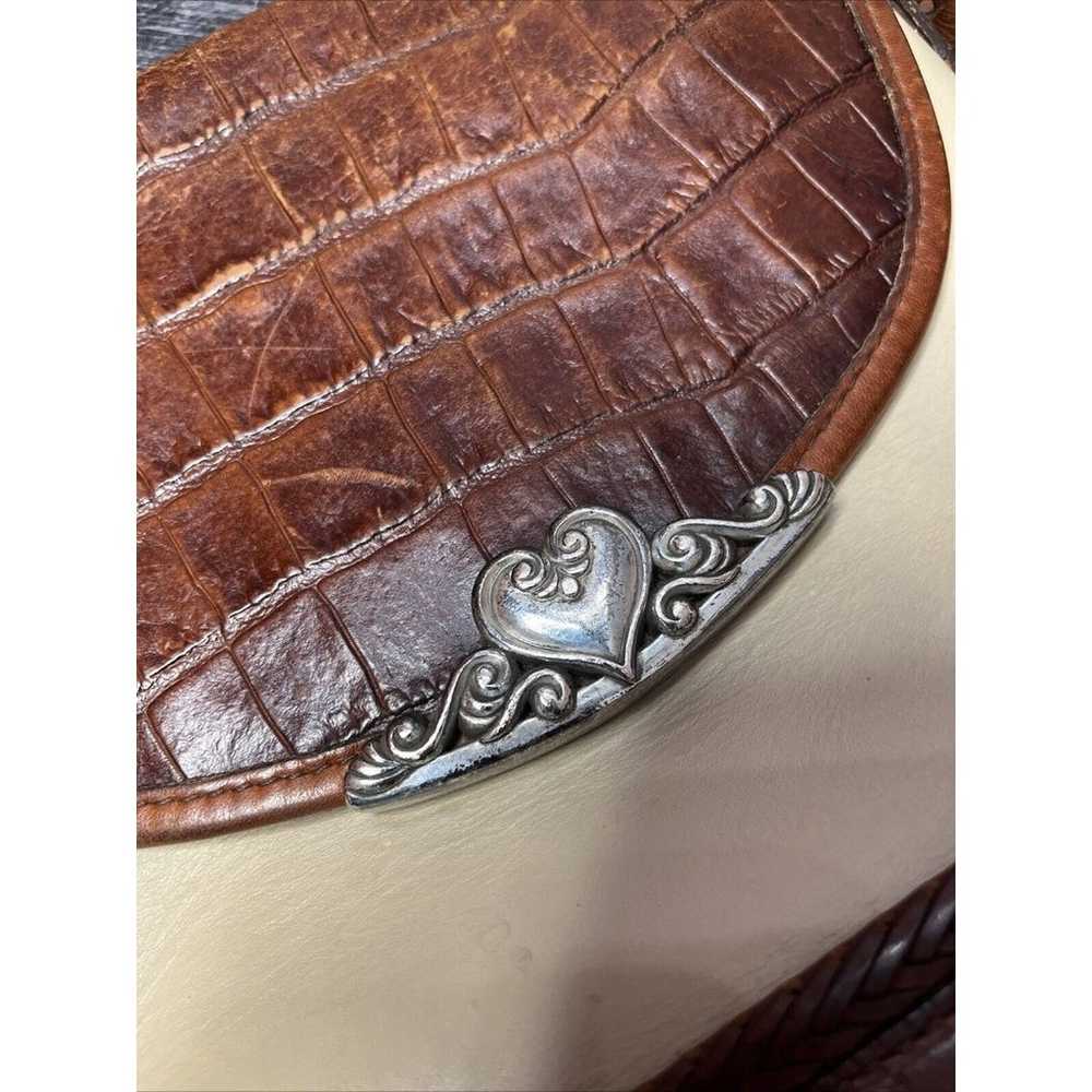 Brighton Vintage Croc Embossed Brown Leather Shou… - image 12