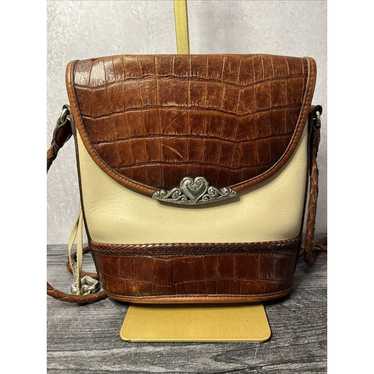 Brighton Vintage Croc Embossed Brown Leather Shou… - image 1