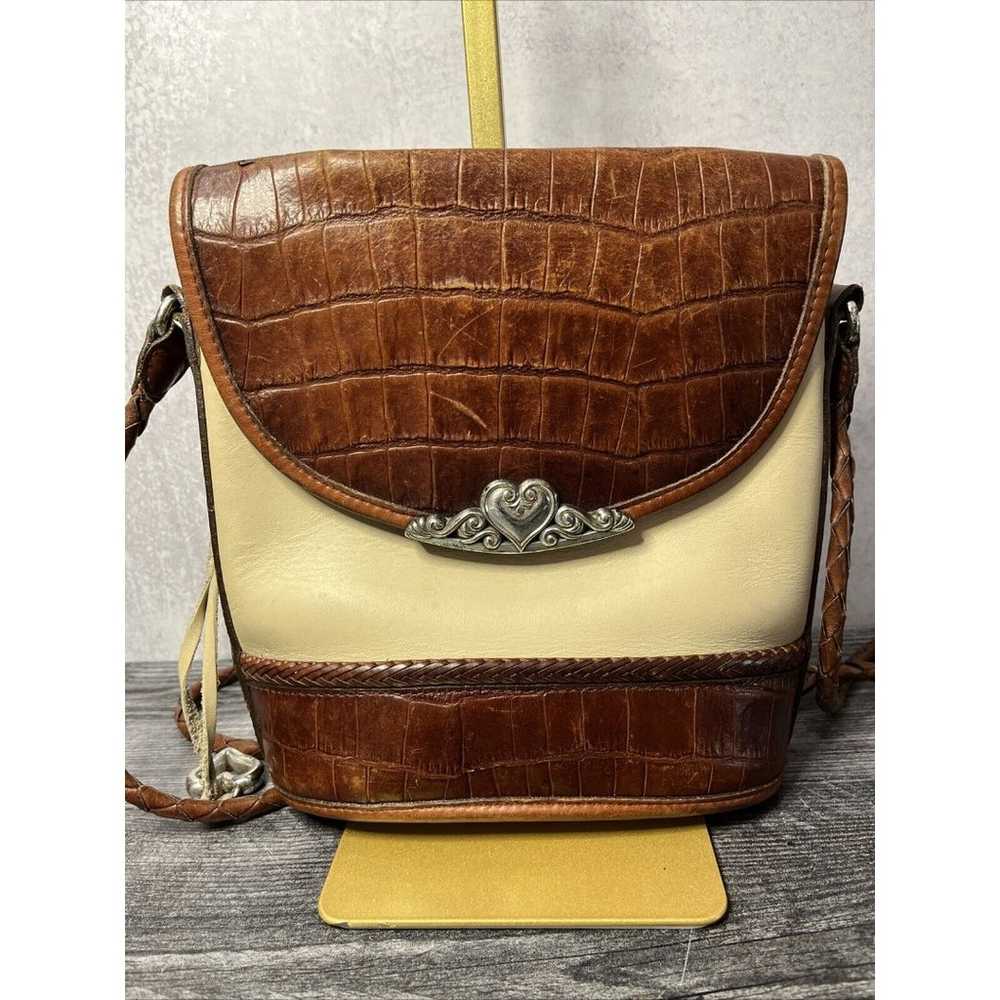 Brighton Vintage Croc Embossed Brown Leather Shou… - image 2