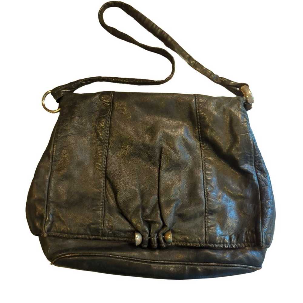 Vintage Cul-de-sac Large Black Leather Flap Satch… - image 1