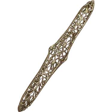 Antique Edwardian 10K White Gold Filigree Brooch