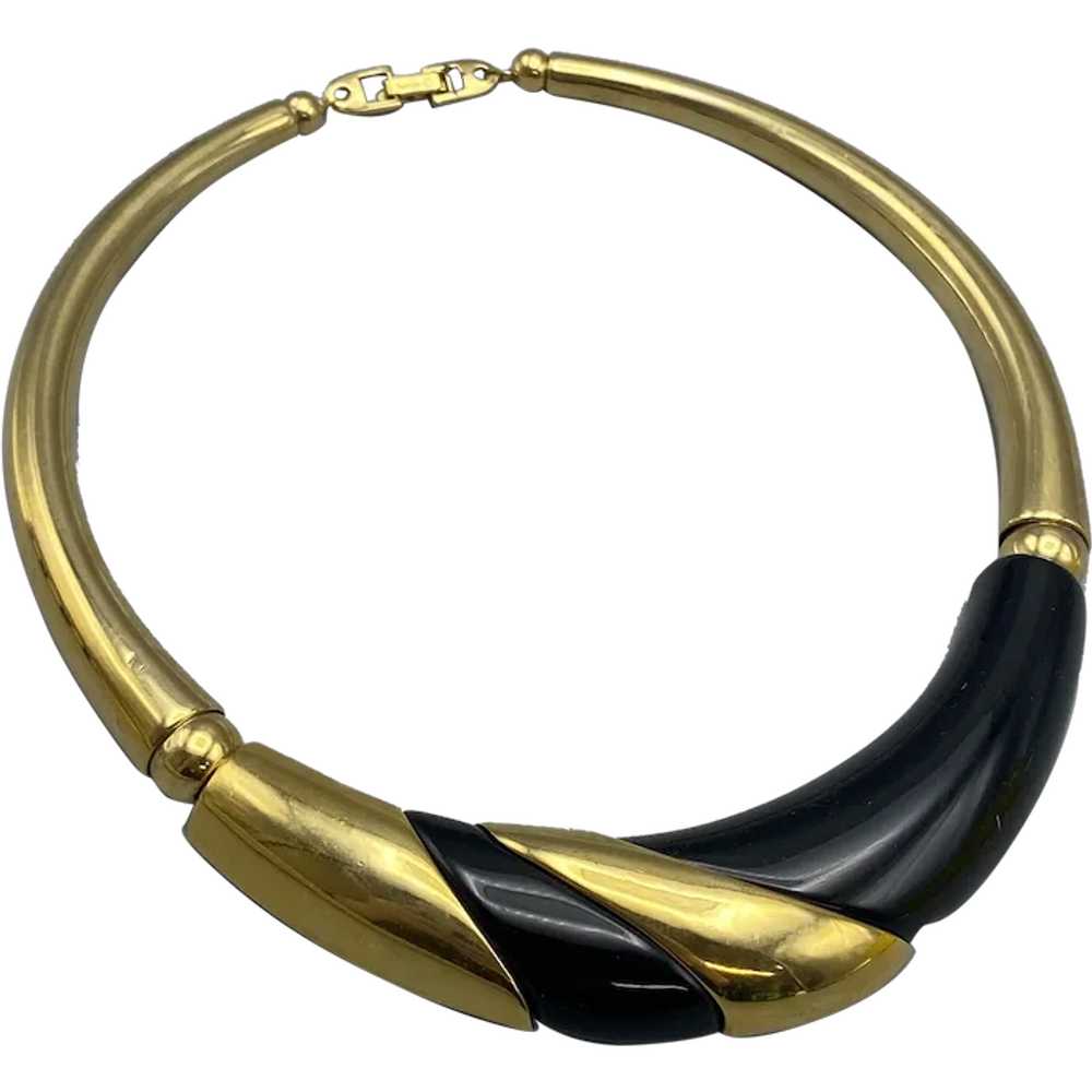 Vintage 80s Napier Black Resin Gold Tone Collar N… - image 1