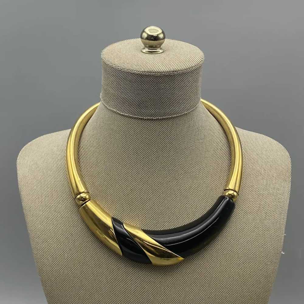 Vintage 80s Napier Black Resin Gold Tone Collar N… - image 6