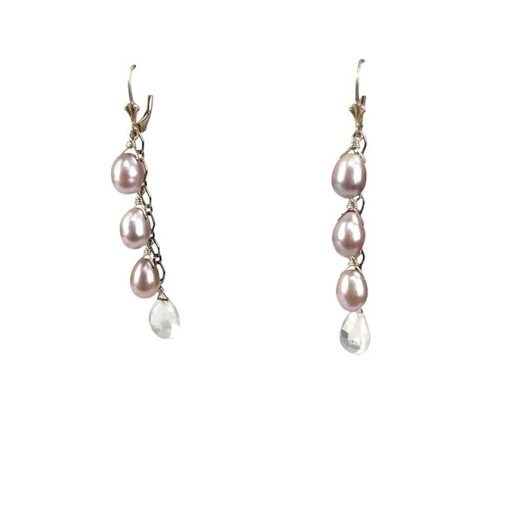 Elegant Dangling 925 Sterling Pearl & Crystal Tea… - image 2