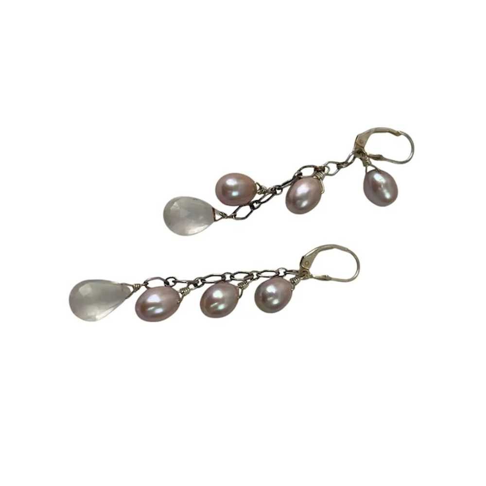 Elegant Dangling 925 Sterling Pearl & Crystal Tea… - image 3