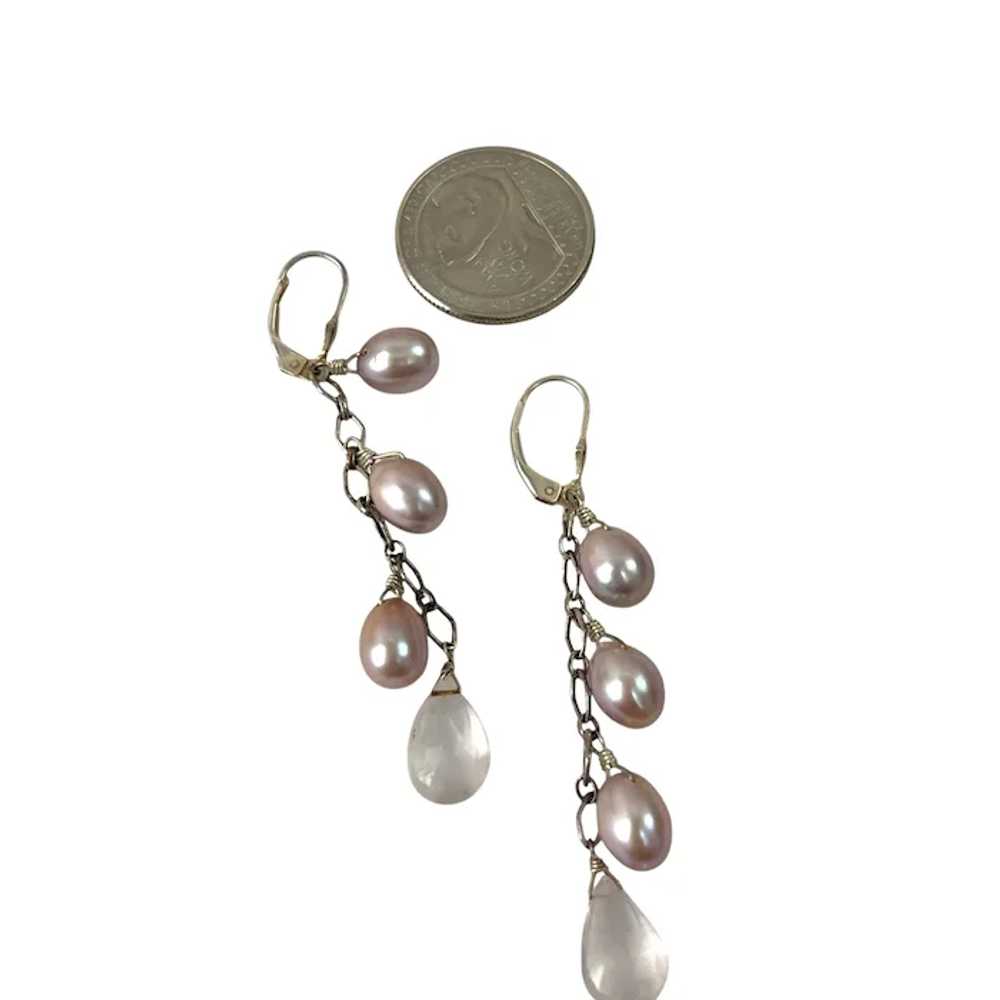 Elegant Dangling 925 Sterling Pearl & Crystal Tea… - image 4