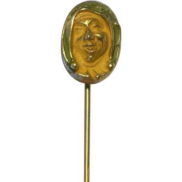 Antique handmade 14k yellow jester clown face fig… - image 1