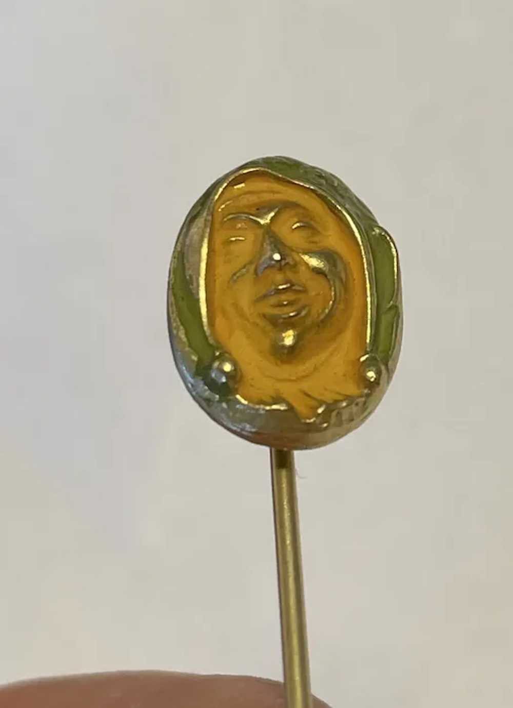 Antique handmade 14k yellow jester clown face fig… - image 2