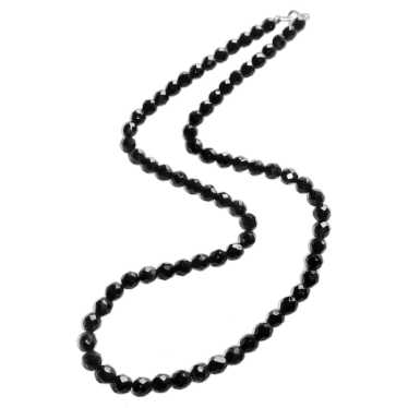 Black Glass Faceted Bead Necklace GF Clasp