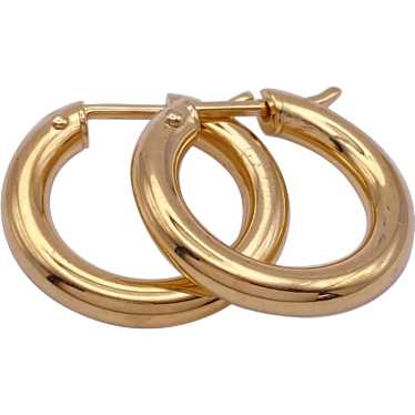 Classic Tubular Hoop Earrings 14K Gold 11/16" Len… - image 1