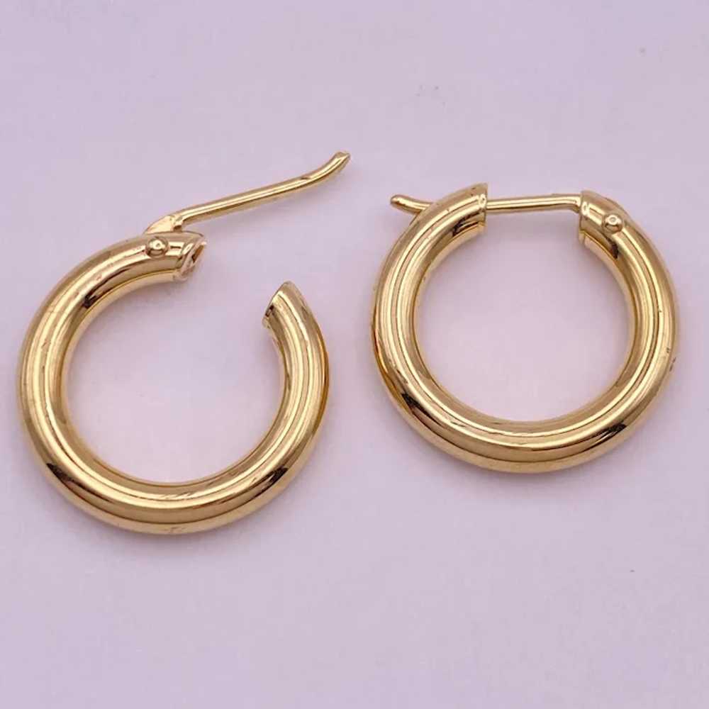 Classic Tubular Hoop Earrings 14K Gold 11/16" Len… - image 2