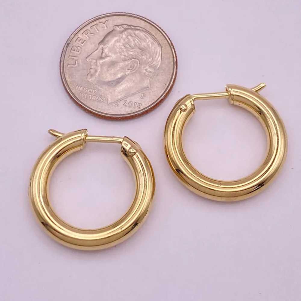 Classic Tubular Hoop Earrings 14K Gold 11/16" Len… - image 3