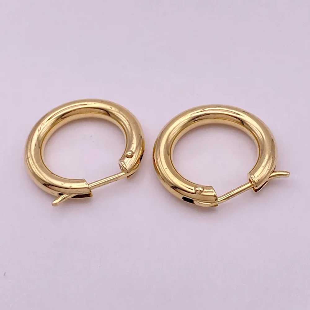 Classic Tubular Hoop Earrings 14K Gold 11/16" Len… - image 4