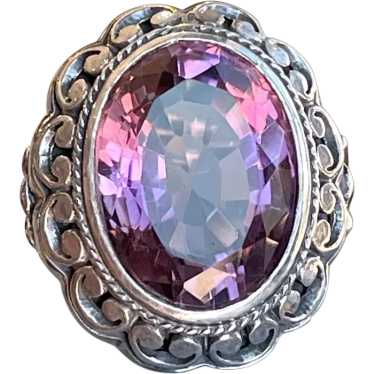 Antique Large Silver Pierced Amethyst Ring