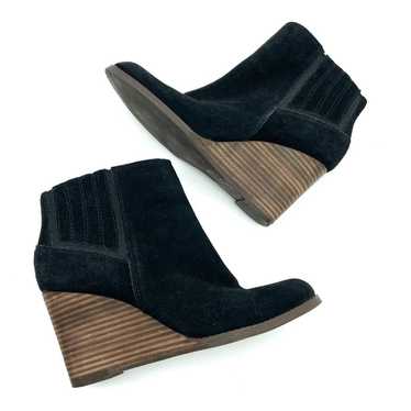 Lucky Brand Yanati Black Suede Wedge Bootie 7.5