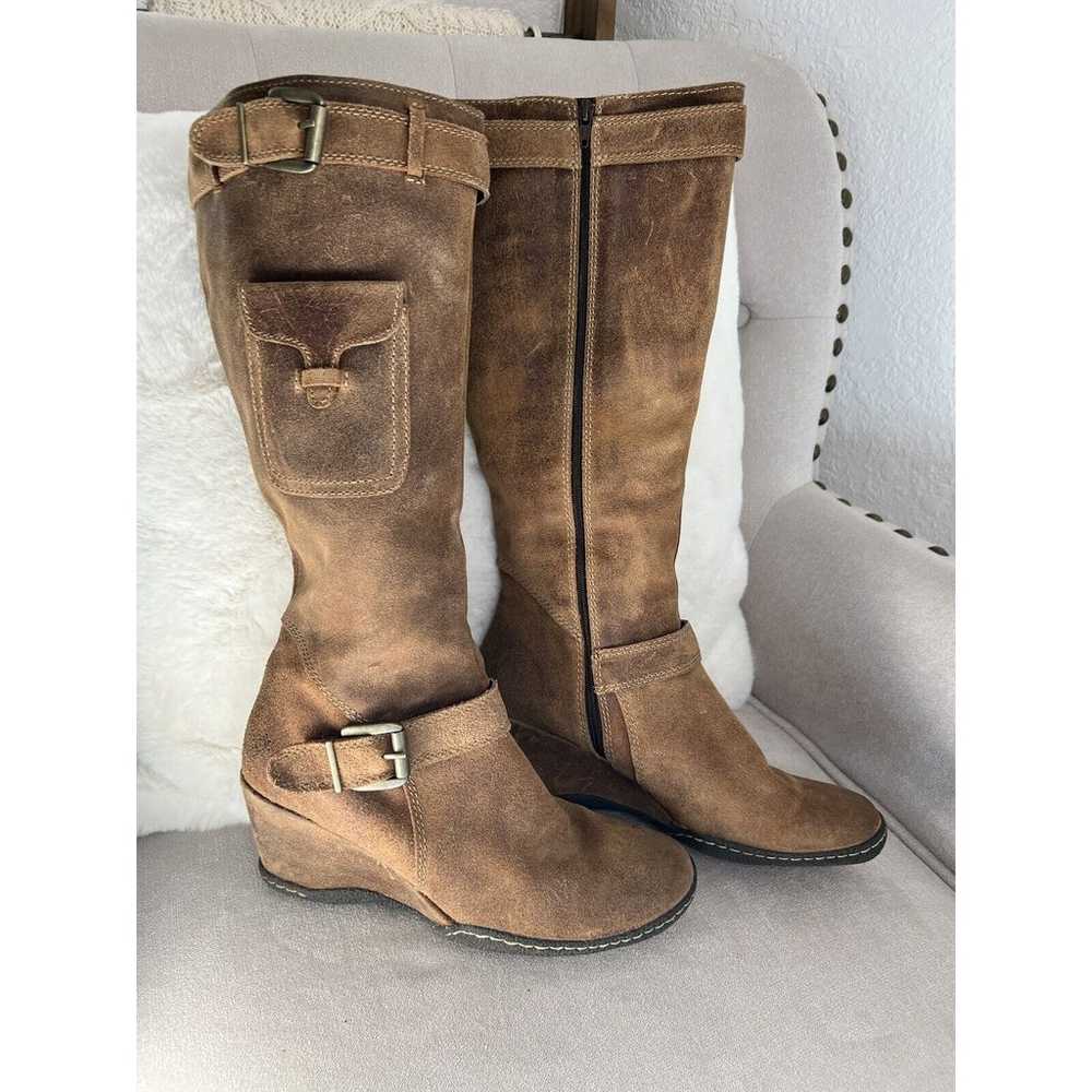 Ruffhewn Brown Leather Womens Wedge Boots Side Po… - image 1