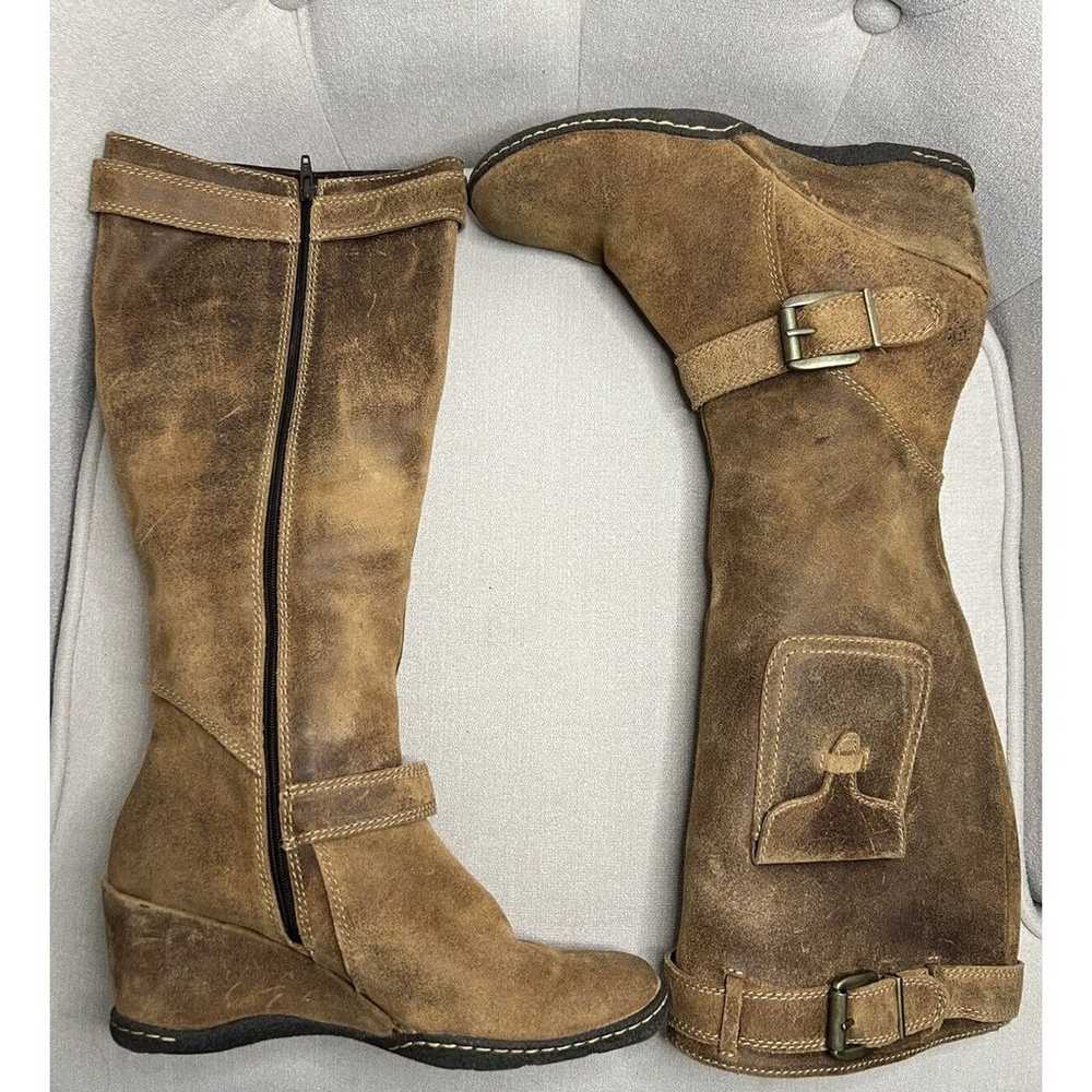 Ruffhewn Brown Leather Womens Wedge Boots Side Po… - image 3