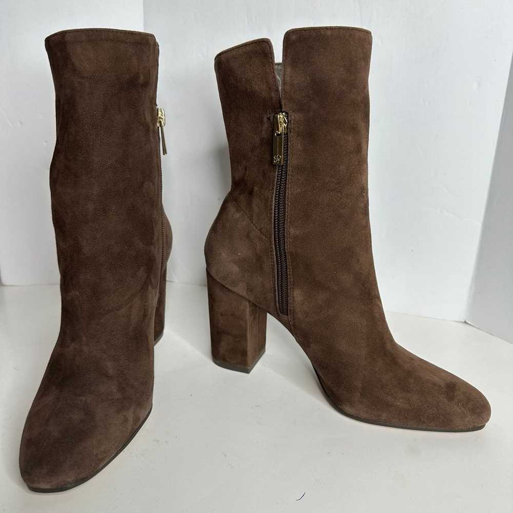 Brown Suede Boots Women’s 7 Gold Zip Block Heel R… - image 12