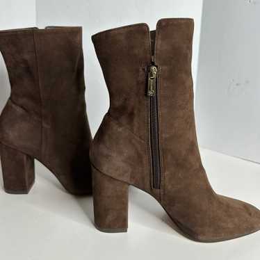 Brown Suede Boots Women’s 7 Gold Zip Block Heel R… - image 1