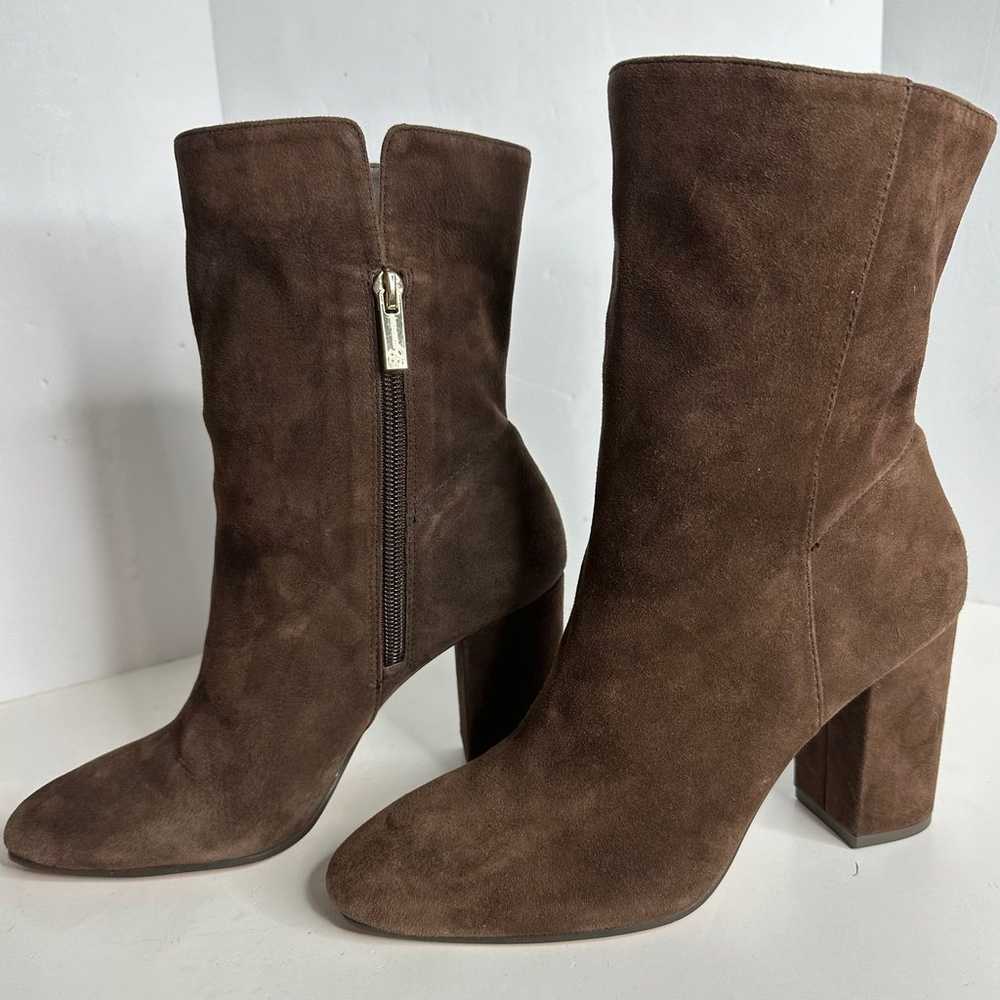 Brown Suede Boots Women’s 7 Gold Zip Block Heel R… - image 2