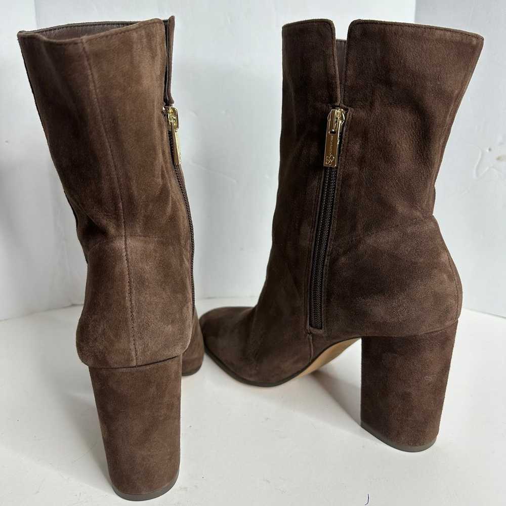 Brown Suede Boots Women’s 7 Gold Zip Block Heel R… - image 3