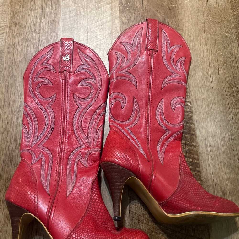 VINTAGE Jeenz Bootz Red Leather High Heel Cowboy … - image 1