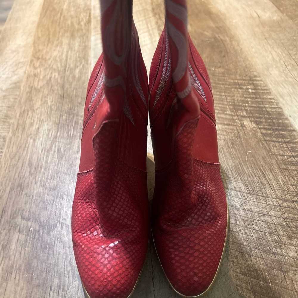 VINTAGE Jeenz Bootz Red Leather High Heel Cowboy … - image 6