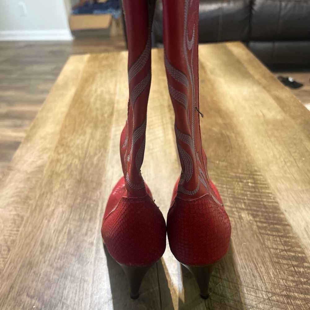 VINTAGE Jeenz Bootz Red Leather High Heel Cowboy … - image 7