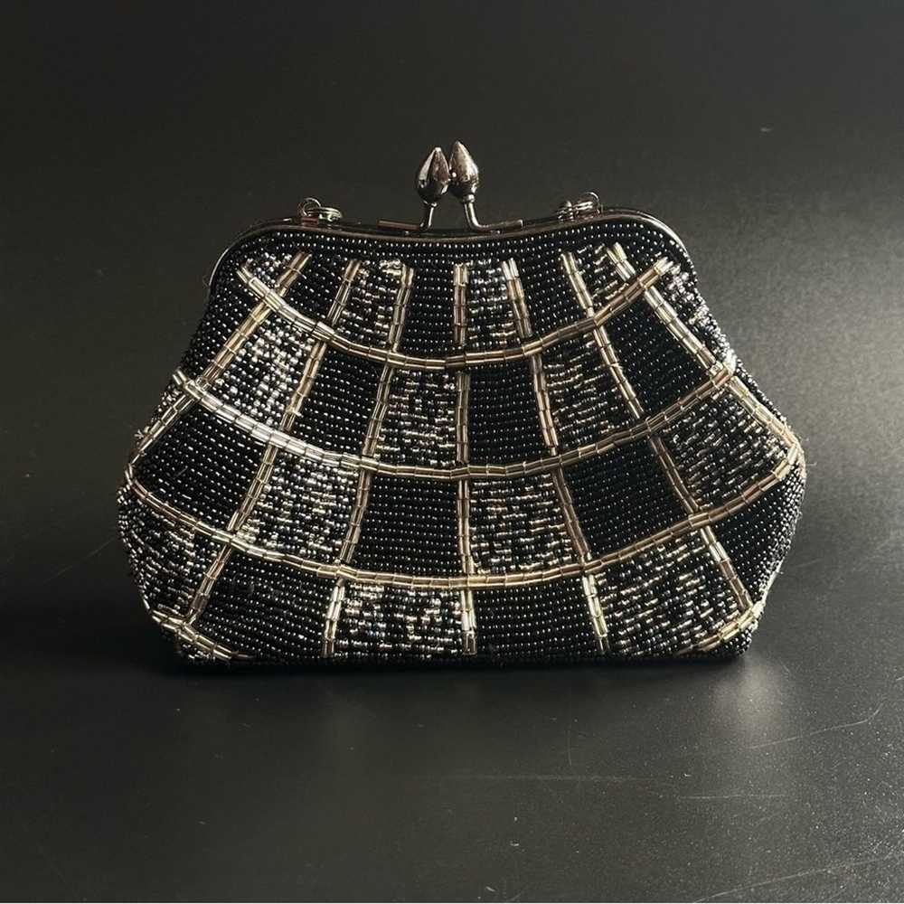 Vintage Black & Silver Beaded Small Clutch With C… - image 4