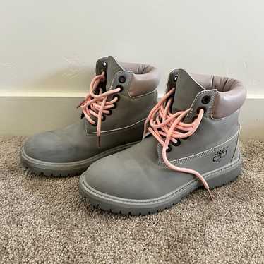 Gray and Pink Timberland Boots