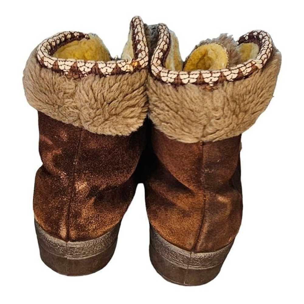 Vintage 60s 70s Brown Suede Faux Fur Snow Boots B… - image 4