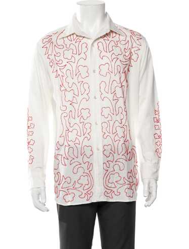 Bode Shirt White Floral Print Beaded Accents & Po… - image 1