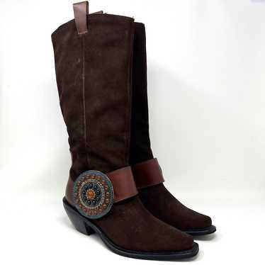 Baci Phoenix Brown Suede Leather Boots Medallion … - image 1