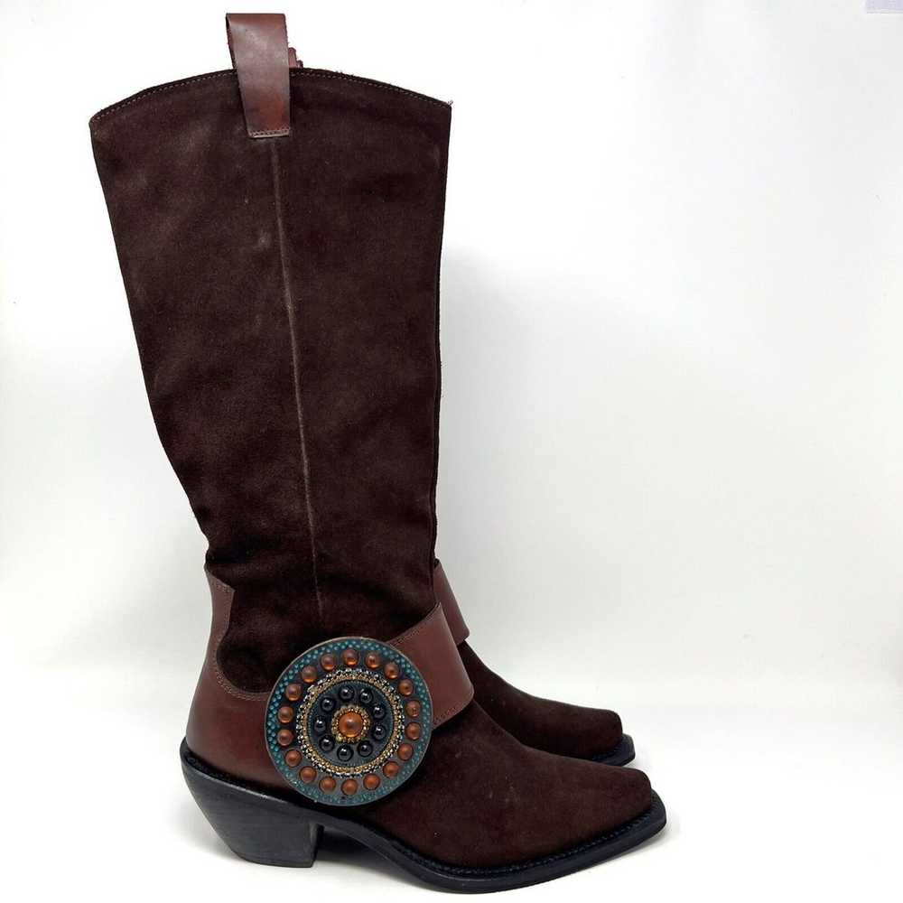 Baci Phoenix Brown Suede Leather Boots Medallion … - image 2