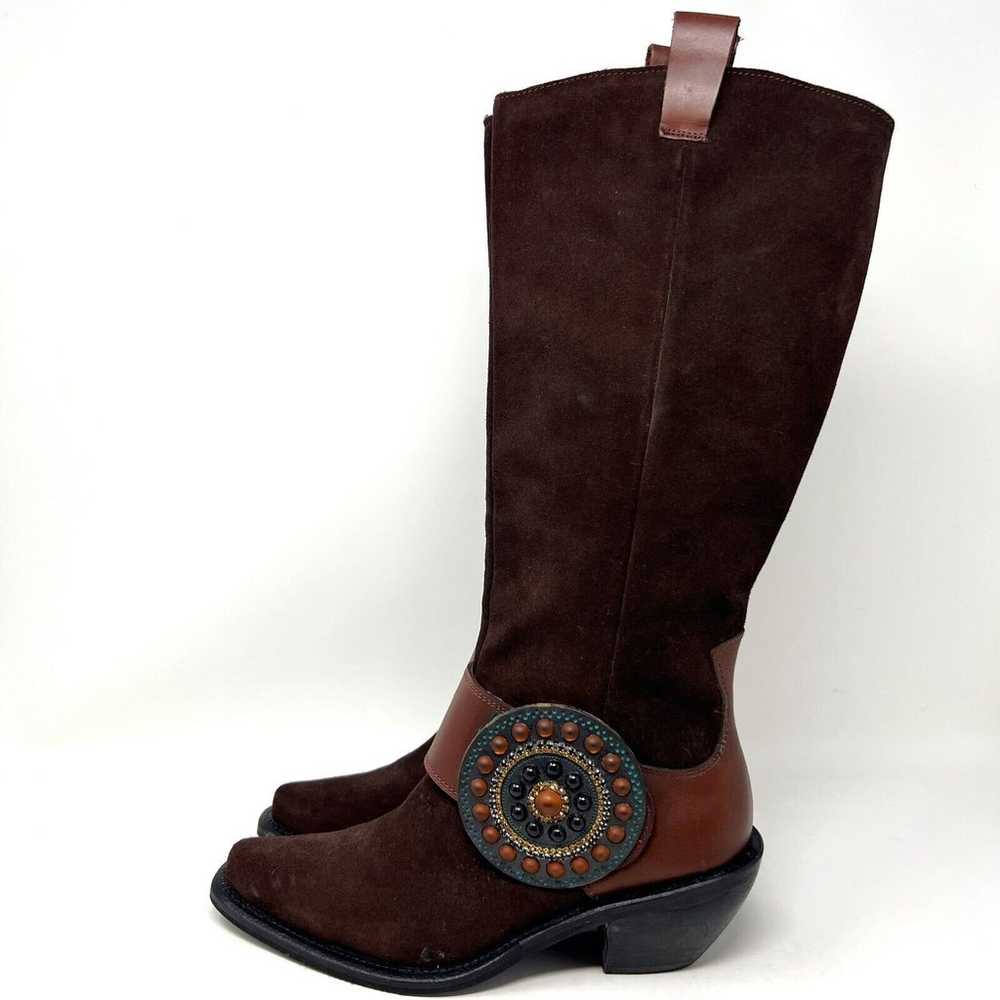 Baci Phoenix Brown Suede Leather Boots Medallion … - image 3