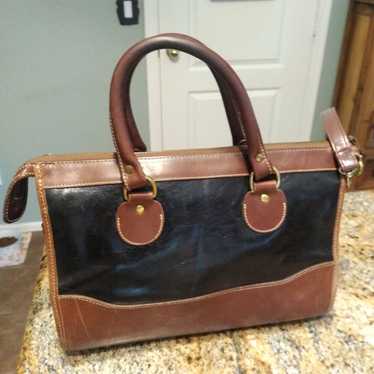 Brahmin Vintage Satchel Black Brown Leather Handb… - image 1