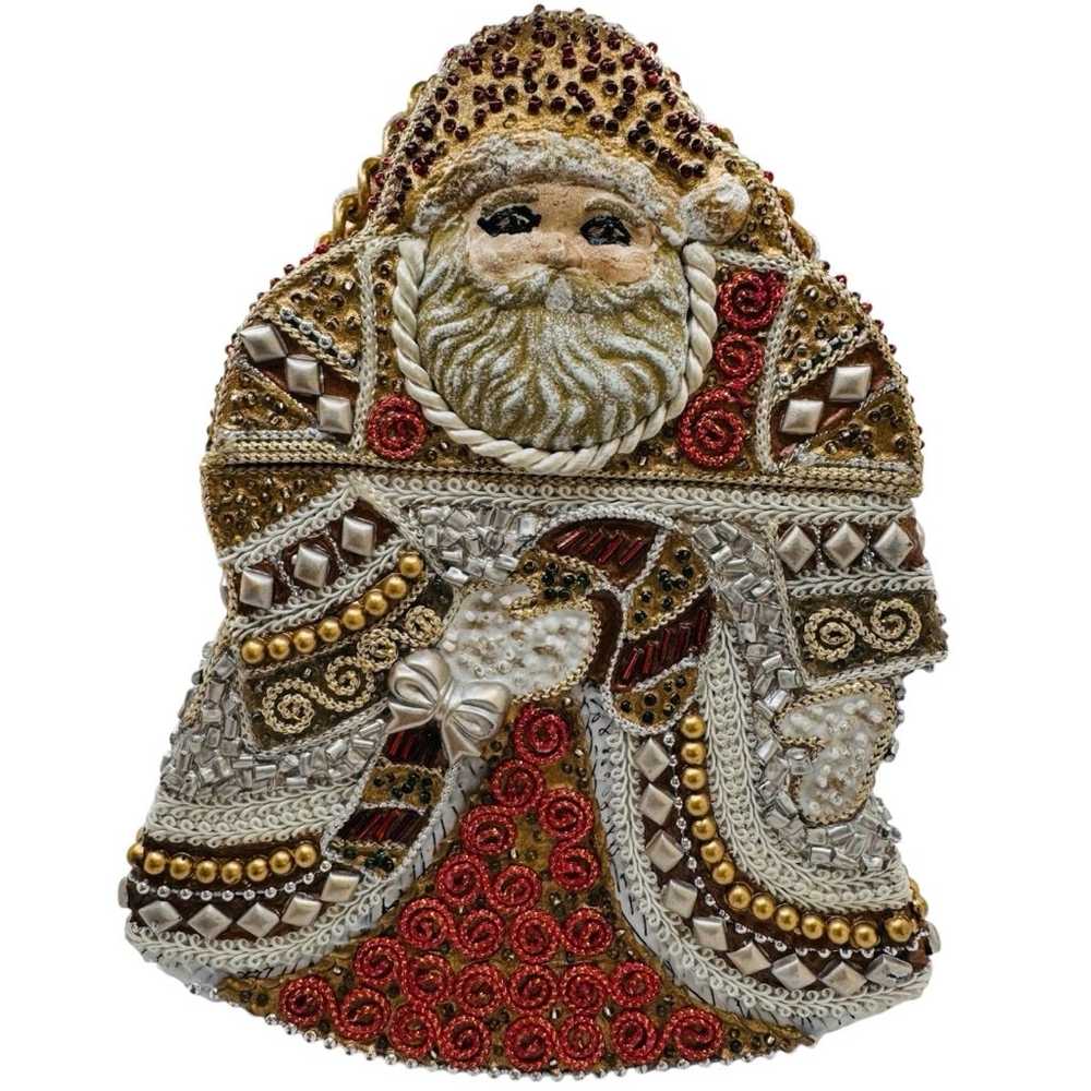 Vintage St Nick Santa artisan beaded Christmas ho… - image 1