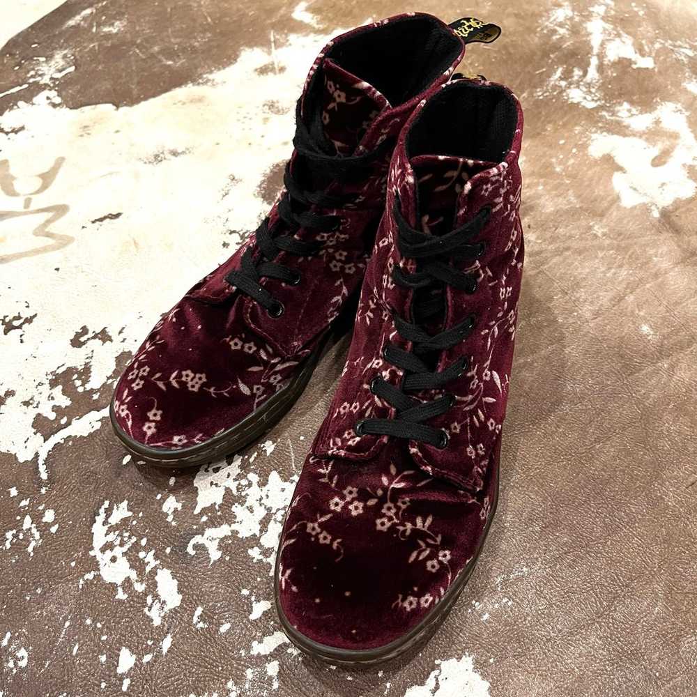 Dr Martens Hackney 7 Eye Red Velvet Cherry Blosso… - image 3