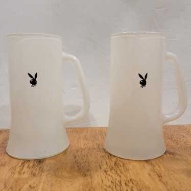 Playboy Playboy Club White Frosted Glass Beer Mugs