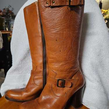 Frye brown harness leather embroidered tall boots 