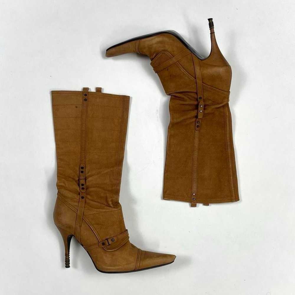 Tan and brown suede knee-high boots with buckle n… - image 1