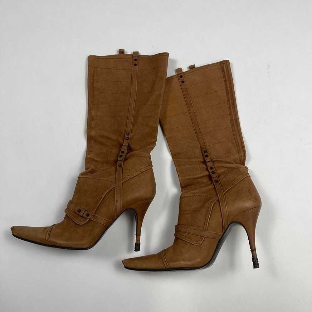 Tan and brown suede knee-high boots with buckle n… - image 6