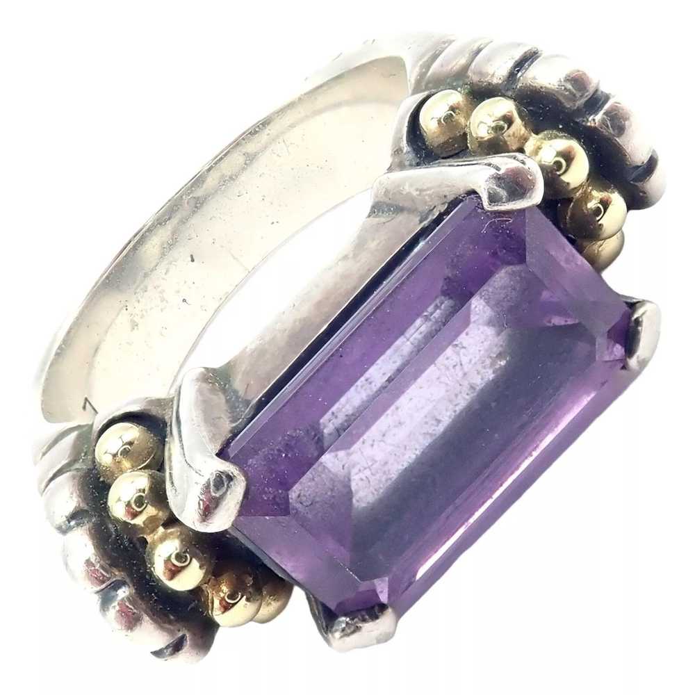 Vintage Lagos Caviar Silver + 18k Yellow Gold Amethyst Ring