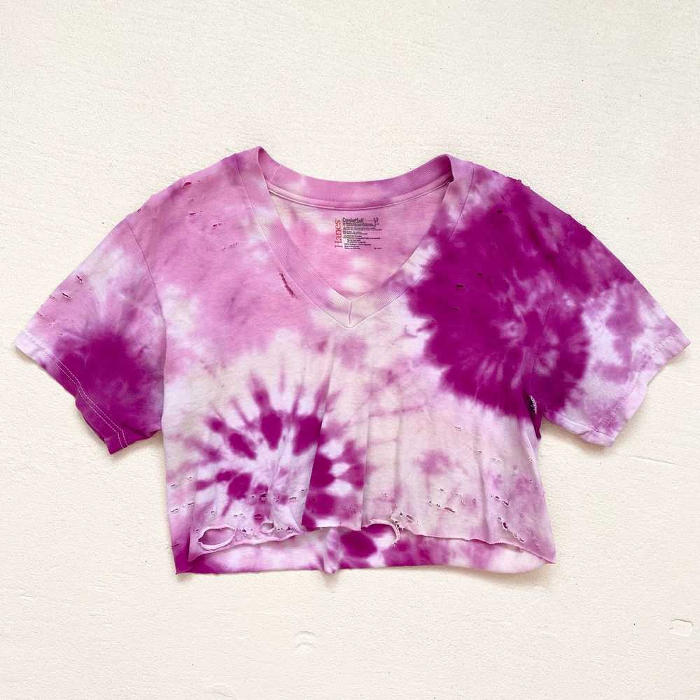 Hanes Upcycled Distressed Pink Purple Tie Dye Cro… - image 5