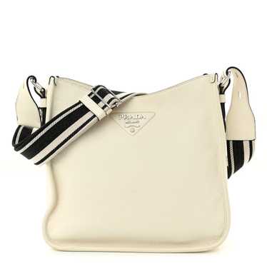 PRADA Vitello Daino Soft Hobo Messenger Bag White