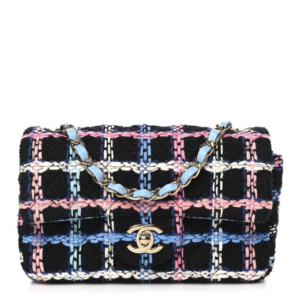 CHANEL Tweed Quilted Mini Rectangular Flap Black … - image 1