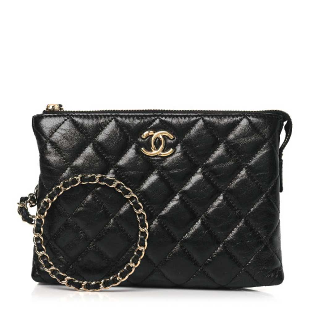 CHANEL Shiny Crumpled Calfskin Quilted Clutch Bag… - image 1